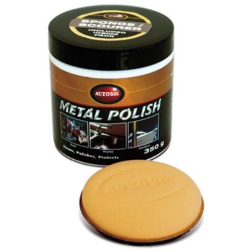 Autosol Metal Polish with scourer sponge for a high gloss finish on all metal surfaces, eco-friendly and easy to use.