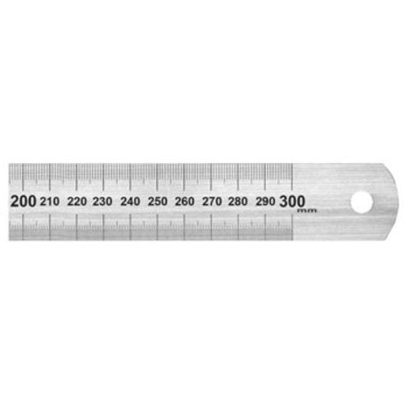 Worldwide 1850 stainless steel ruler, 600mm with clear metric markings and conversion table for precise measurements.