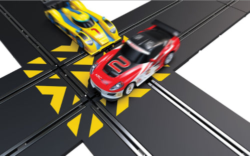 Scalextric Cross Roads Accessory Pack includes racing curves, borders, and barriers for versatile track layouts.