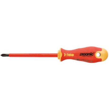 Felo 415 Ergonic Screwdriver Pozi #1, insulated, ergonomic handle, VDE rated for electrical safety, 80mm hardened tip.