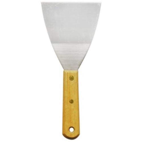 50mm steel paint scraper with wooden handle, ideal for removing paint and ensuring a smooth finish in DIY projects.