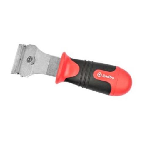Ampro 4 in 1 Stubby Scraper with TPR grip for paint scraping, adhesive removal, and integrated blade storage.