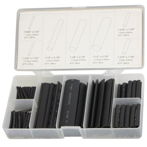 Upgrade TS127 black heat shrink tubing set, 127 pieces, ideal for wire protection and insulation in various applications.