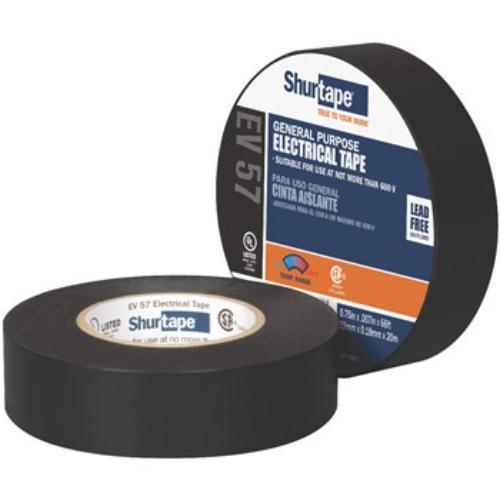 Shurtape EV 057 black electrical tape, 19mm wide, 20m long, suitable for insulation and protection up to 600V.