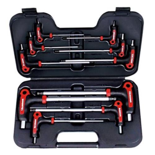 AmPro T-Handle Hex Wrench Set 10pc - AF - Ball End (5/64", 3/32", 1/8", 5/32",