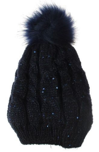 Beanie With Sequins & Lining - Navy
