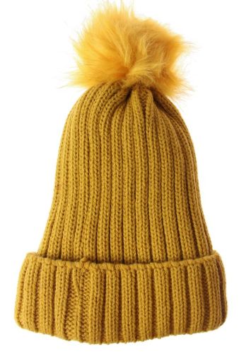 Solid Knit Stripe Beanie - Mustard