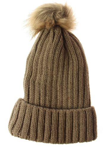 Solid Knit Stripe Beanie - Taupe