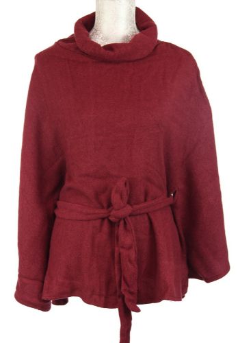 Solid Colour Poncho With Belt - Wine