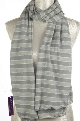 Scarf - Knitted Stripe Pattern Scarf - Grey