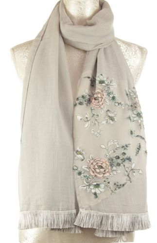 Scarf - Lace Flower Patcher Scarf - Grey