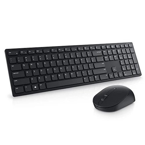 Dell KM5221W wireless keyboard and mouse combo in black, featuring ergonomic design, programmable keys, and long battery life.