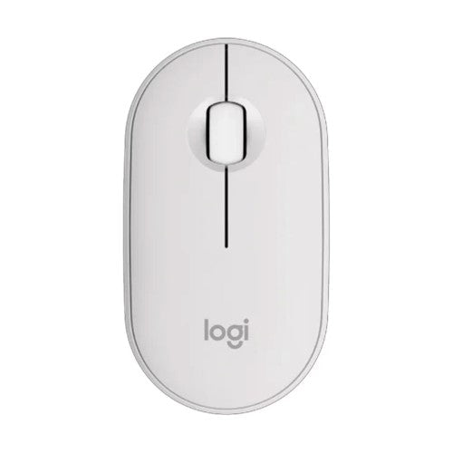 Logitech Pebble Mouse 2 M350s in Tonal White, wireless with silent clicks, eco-friendly, and customizable features.