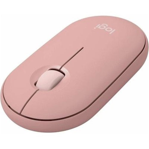 Logitech Pebble Mouse 2 M350s in Tonal Rose, eco-friendly design, 4000 DPI, wireless, silent clicks, lightweight, customizable.