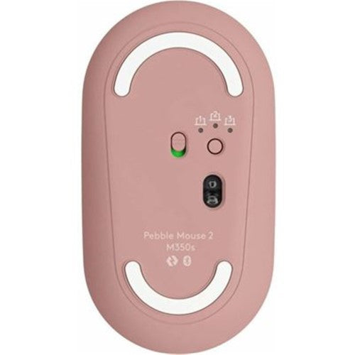 Logitech Pebble Mouse 2 M350s in Tonal Rose, eco-friendly design with 4000 DPI, silent clicks, and multi-device compatibility.