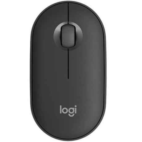 Logitech Pebble 2 M350s wireless mouse in Tonal Graphite, eco-friendly design, silent clicks, and portable for multi-device use.