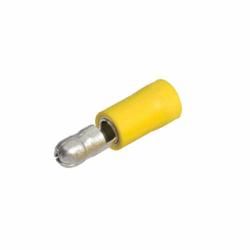 Yellow Narva Male Bullet Terminal, 5.0mm, fully insulated, for 5-6mm wires, ideal for automotive and marine use. Pack of 8.