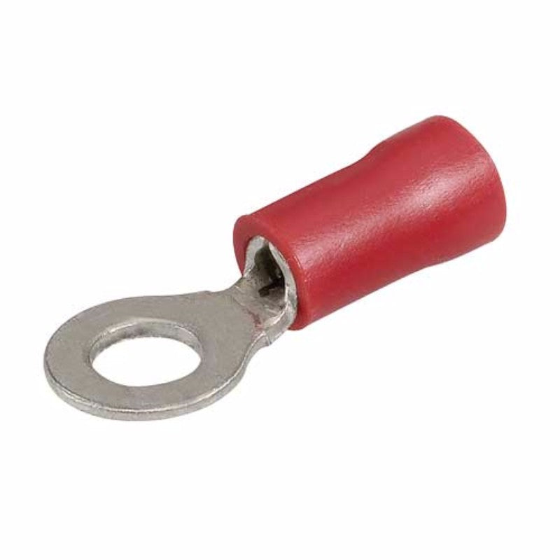 Narva red flared vinyl insulated ring terminals, 4.3mm, pack of 25 for secure electrical connections.