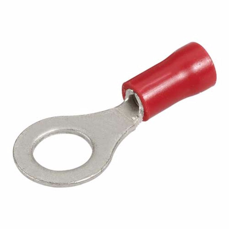 Red Narva Terminal Ring 6.3mm, flared vinyl insulated for secure electrical connections in automotive and marine applications.