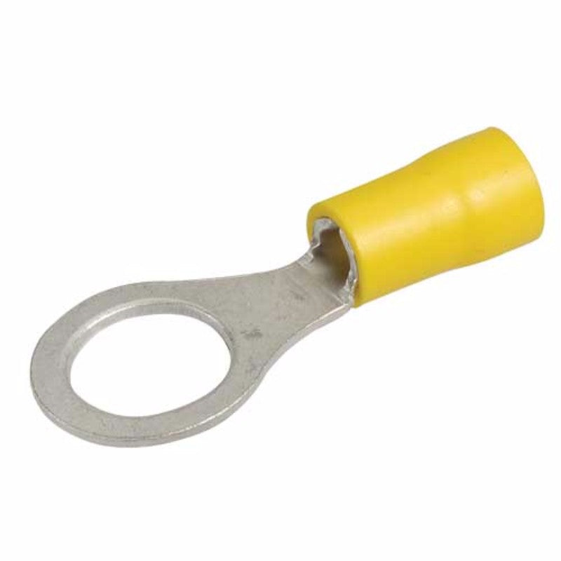 Narva Yellow Ring Terminal 9.5mm, vinyl insulated, pack of 10, ideal for automotive and DIY wiring connections.