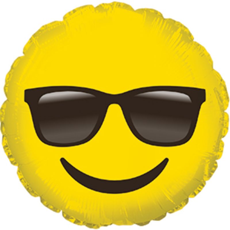 9-inch air-filled balloon featuring a vibrant emoticon with sunglasses, perfect for celebrations and party decor.