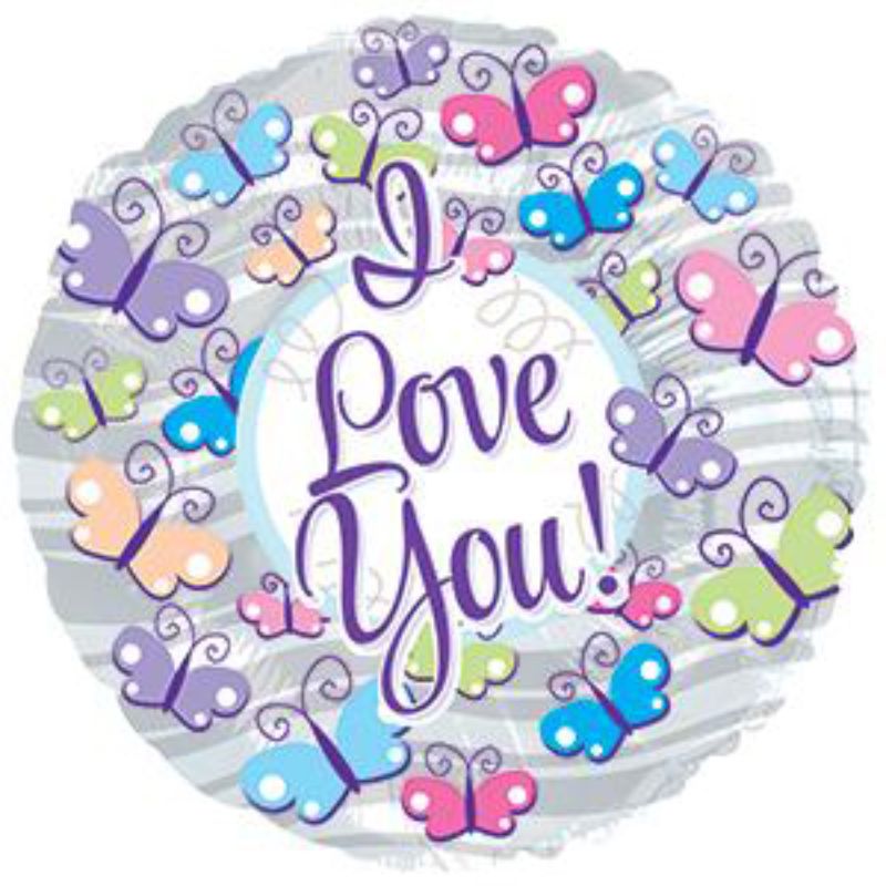 9-inch air-filled balloon featuring vibrant butterflies and silver stripes, perfect for romantic celebrations and heartfelt gifts.