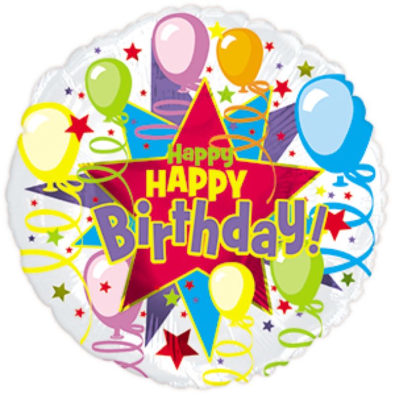 Vibrant 9-inch air-filled birthday balloon with a star burst design, perfect for festive celebrations and decorations.