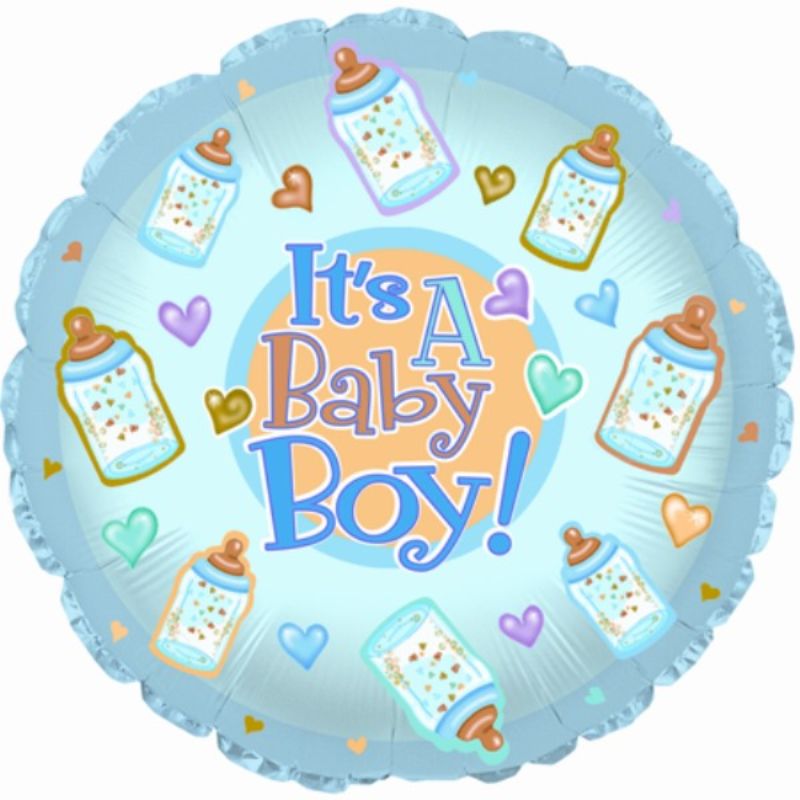 Air-filled baby boy bottle balloon (9 inches) for cheerful baby showers and gender reveal parties.