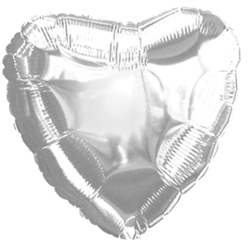 9-inch silver heart balloon, air-filled, perfect for weddings and parties, includes cup and stick for easy display.