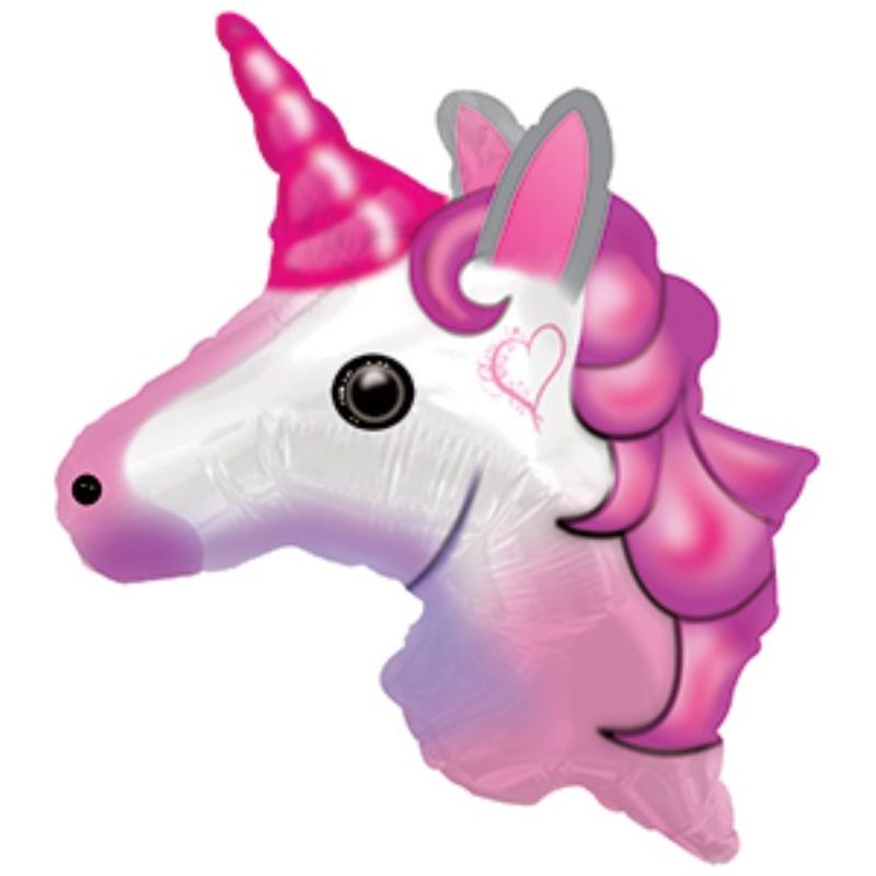10-inch air-filled emoticon unicorn balloon, perfect for parties and celebrations, featuring vibrant colors and whimsical design.