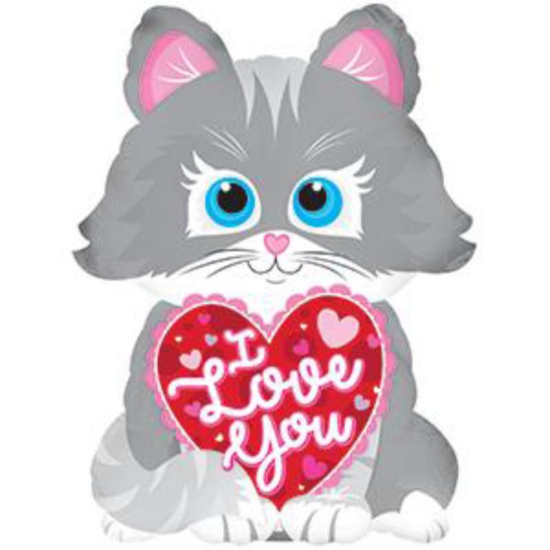 10-inch air-filled balloon featuring a whimsical 'I Love You Cat' design, perfect for expressing love at celebrations.