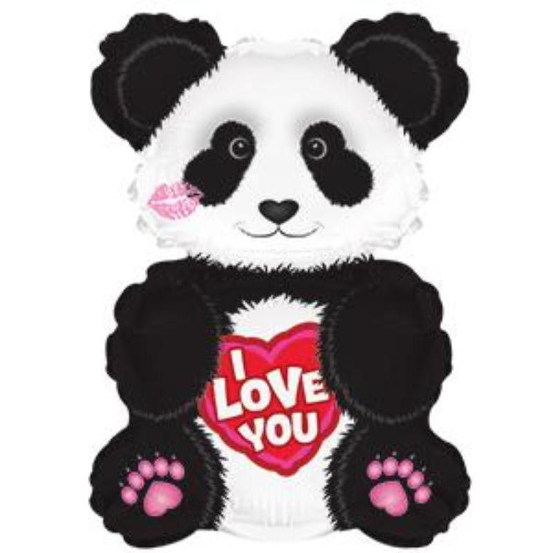 12-inch 'I Love You' panda balloon, perfect for romantic occasions, featuring a cute design and easy display with cup and stick.
