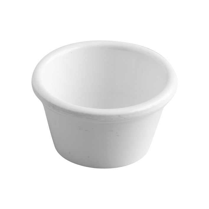 Elegant white 100ml Jab Ramekin for serving individual portions of soufflés, sauces, dips, and desserts.