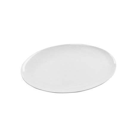 Set of 12 elegant Jab White Oval Coupe Platters, 23cm, durable melamine, perfect for hot and cold dishes.