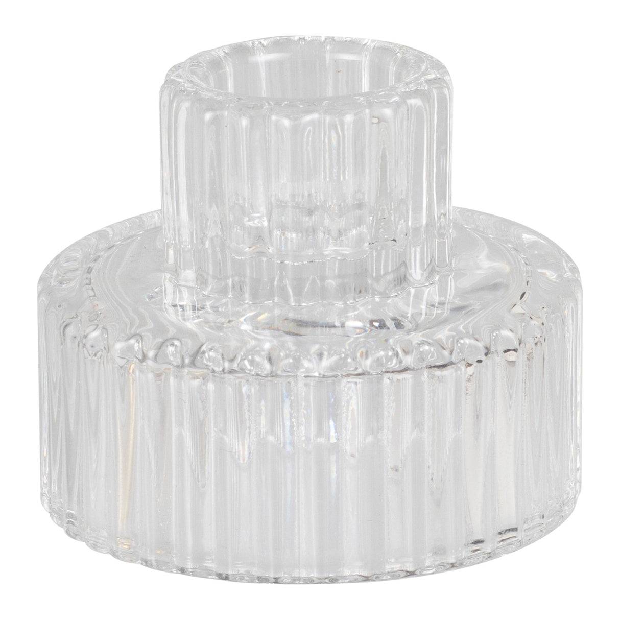 Elegant ribbed glass candle holders for holiday decor, promoting sustainability and a cozy ambiance.