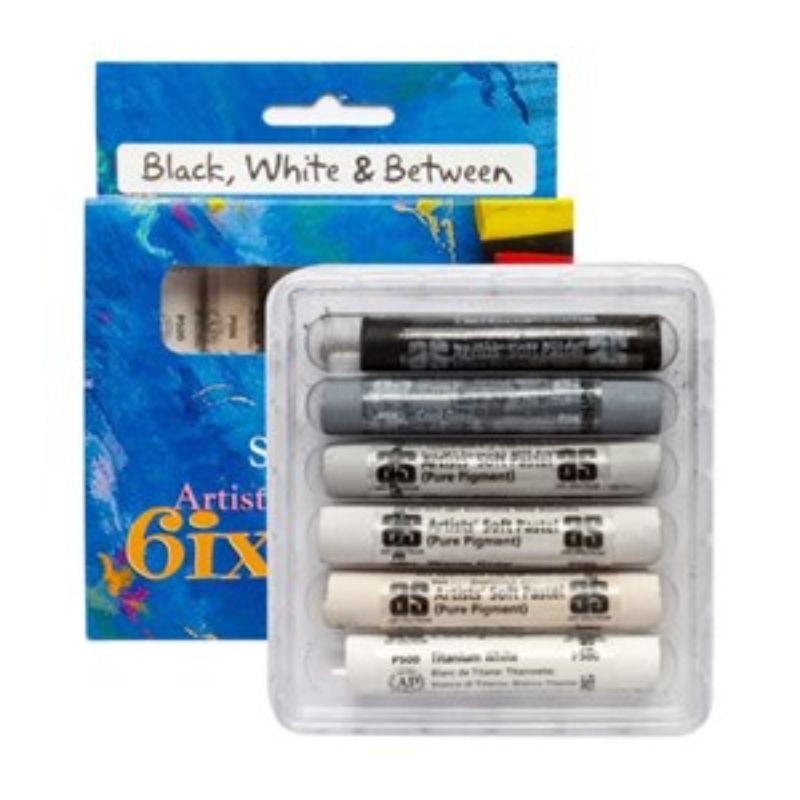 Art Spectrum 6-Pack of black and white soft pastels, featuring vibrant, blendable colors for artists of all skill levels.