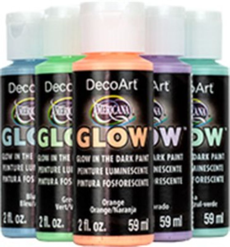 Americana Glow 2oz Glow Orange acrylic paint, vibrant daytime orange, glows in the dark, ideal for various art projects.