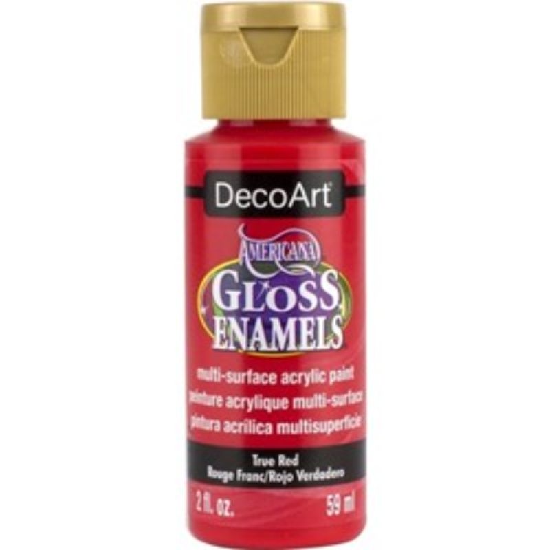 Vibrant Americana Gloss Enamel in True Red, ideal for crafting on multiple surfaces with a glossy finish.