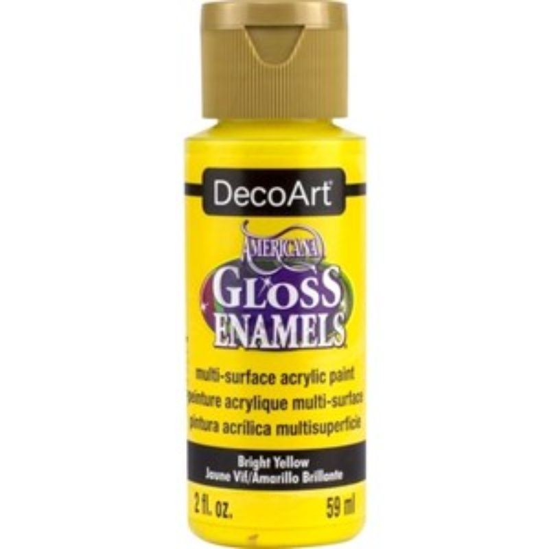 Bright Yellow Americana Gloss Enamel 2oz paint for vibrant, versatile crafting on various surfaces.