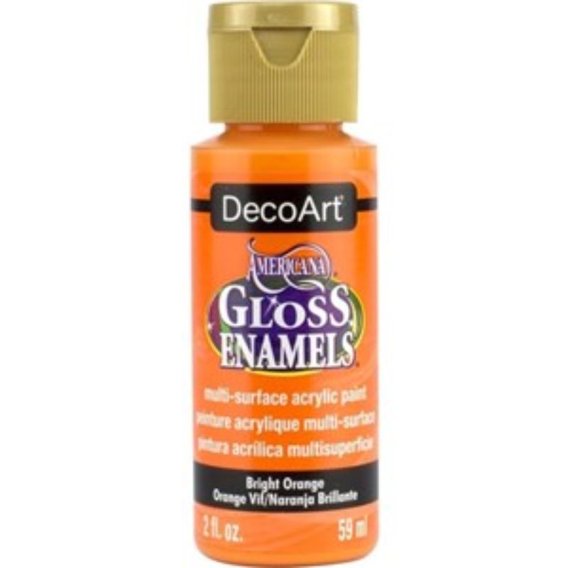 Americana Gloss Enamel 2oz in Bright Orange, a vibrant acrylic paint for various surfaces with a premium gloss finish.