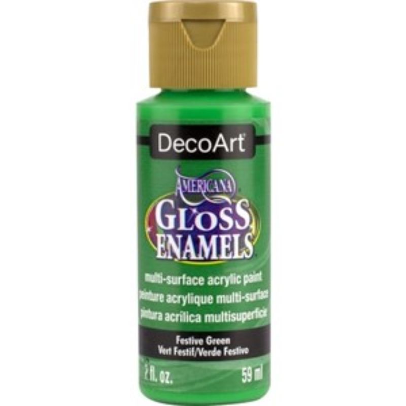 Americana Gloss Enamel 2oz in Festive Green, perfect for vibrant multi-surface crafts and DIY projects.