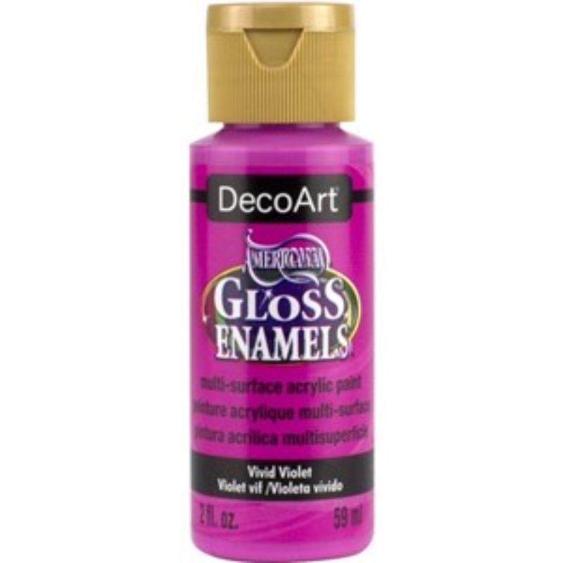 Americana Gloss Enamel 2oz in Vivid Violet, a vibrant purple paint for crafts with a high-gloss finish and quick-drying formula.
