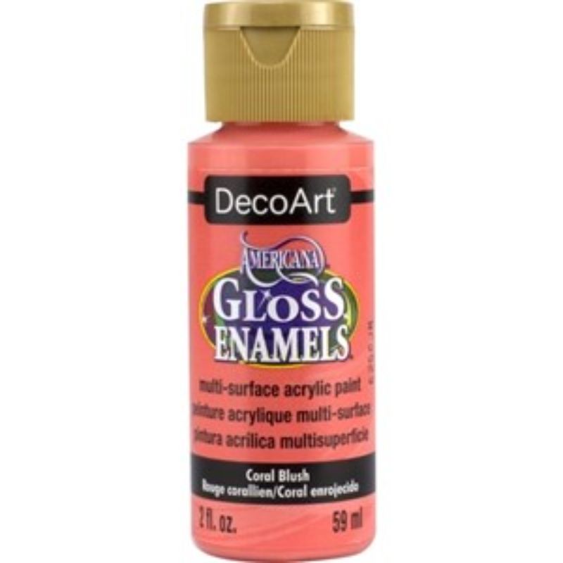 Americana Gloss Enamel 2oz in Coral Blush, a versatile acrylic paint for multi-surface DIY projects and crafts.