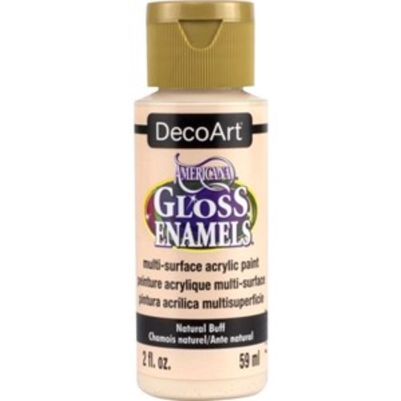 Americana Gloss Enamel 2oz in Natural Buff, perfect for versatile crafting with a glossy finish on various surfaces.