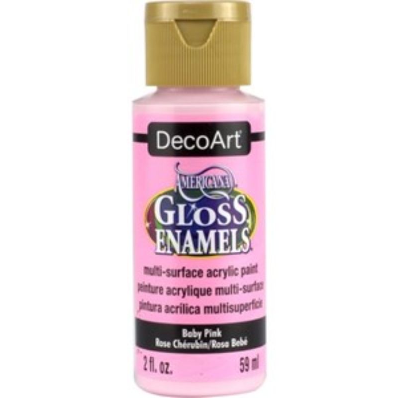 Americana Gloss Enamel 2oz in Baby Pink, a versatile acrylic paint for crafting on various surfaces with a smooth, glossy finish.