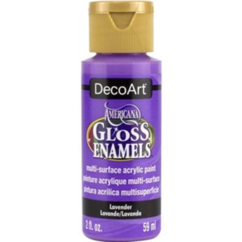 Americana Gloss Enamel 2oz in Lavender, ideal for multi-surface crafts with vibrant color and easy soap and water cleanup.