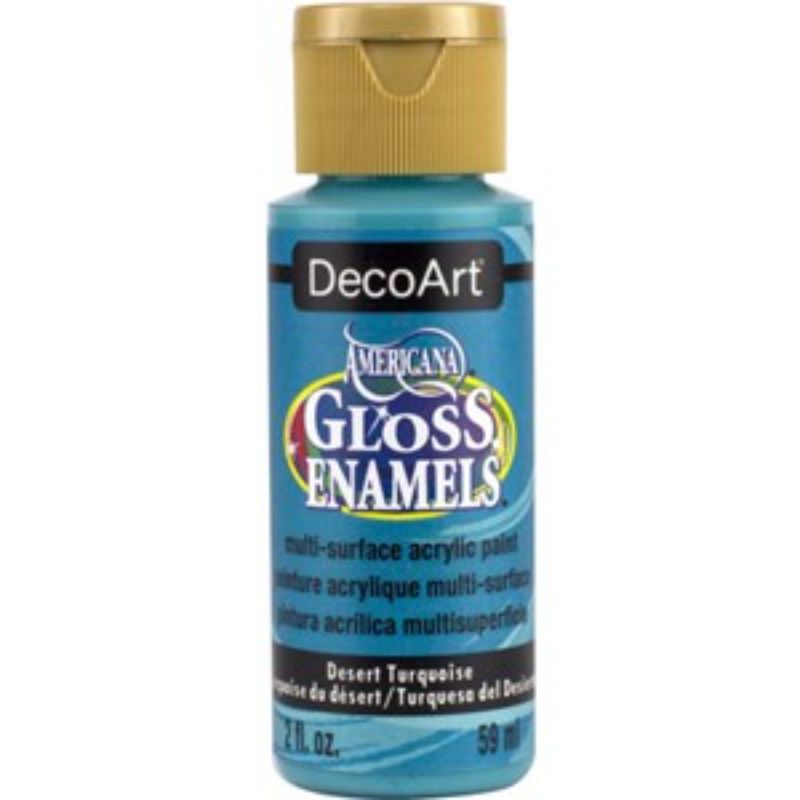 Americana Gloss Enamel 2oz in Desert Turq, vibrant acrylic paint for multi-surface projects, offering durability and easy cleanup.