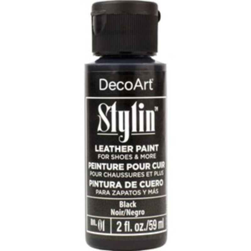 Decoart Stylin 2oz Black acrylic paint for versatile fabric projects, durable finish, and flexible application.