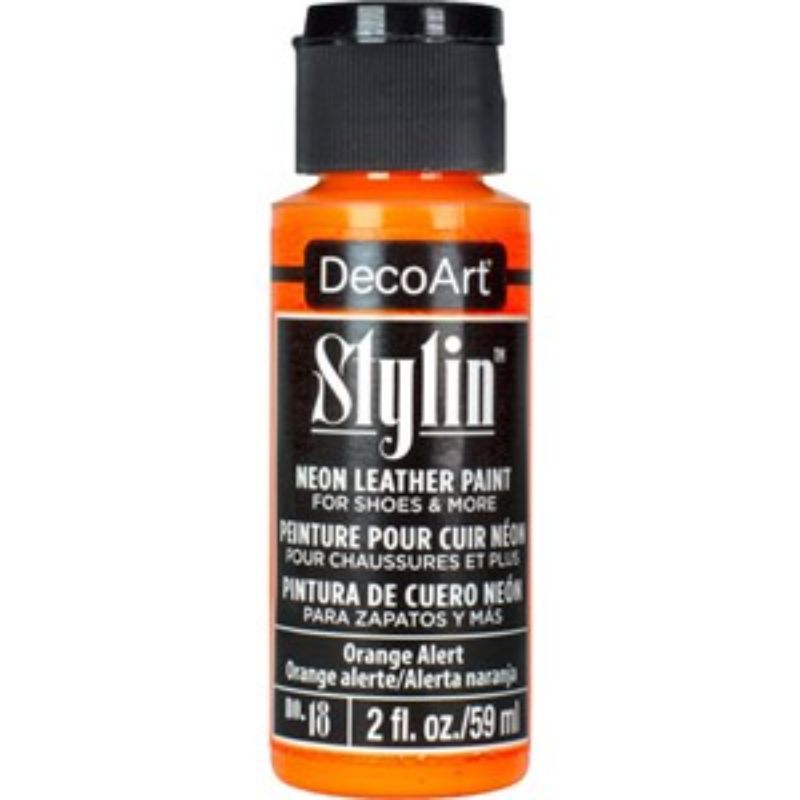 DecoArt Stylin 2oz Orange Alert fabric paint, vibrant, flexible, multi-surface, ideal for custom colors and seamless finishes.