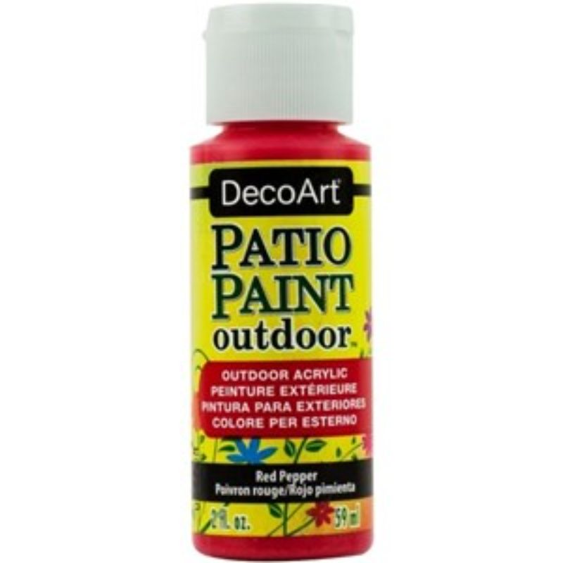 Bright red Pepper patio paint for revitalizing outdoor furniture and decor, weather-resistant with a glossy finish.